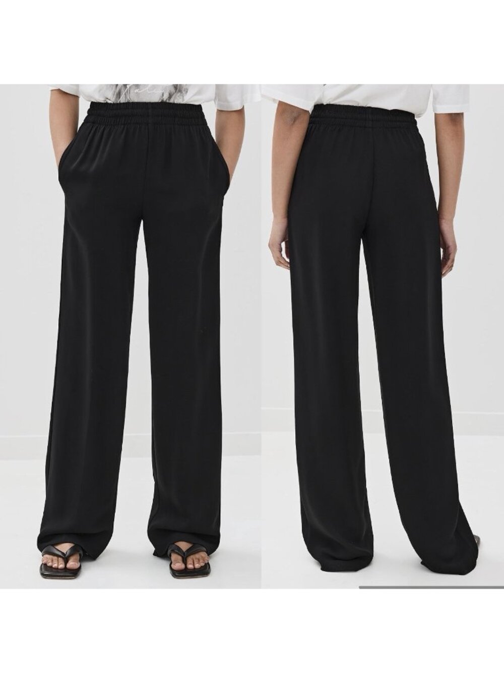 Anine Bing Black Wide Leg Soto Pants Pull-On Viscose Classic Women’s Size Large